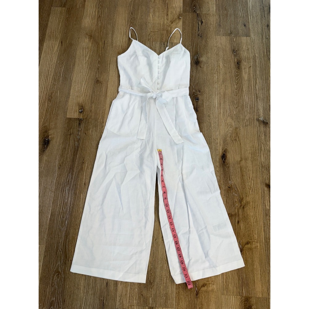 Gap Linen Blend Strappy Button Front Jumpsuit Women 2 White Wide Leg Coastal - Picture 4 of 10